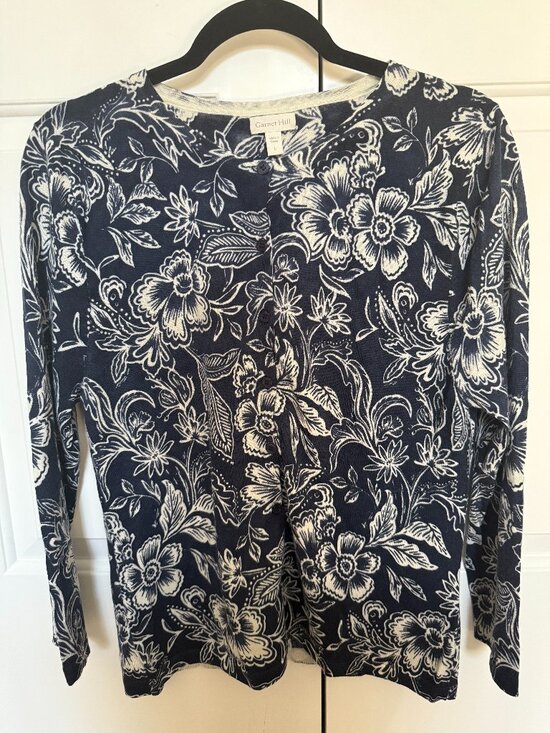 Garnet Hill Sweaters - Garnet Hill Signature Eco Merino Wool Floral Crew Neck Cardigan Size L